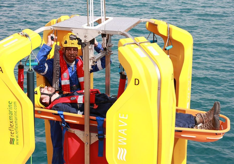 WAVE-4 crane transfer device from Reflex Marine capable of medical evacuation.