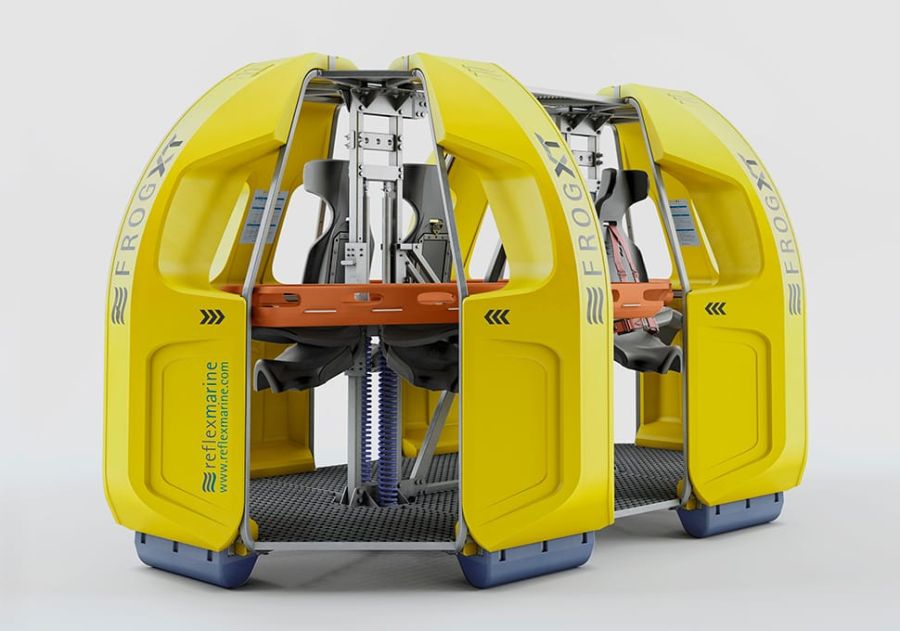 FROG-XT10 crane transfer device from Reflex Marine with front stretcher.