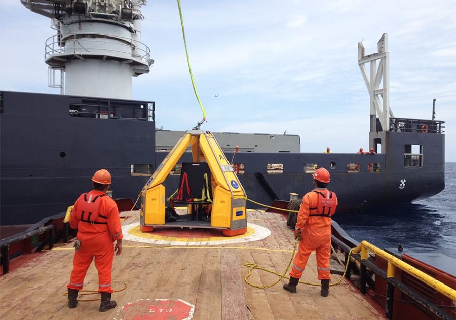 The Reflex Marine FROG model on deck after a crane transfer by Olympic Shipping.